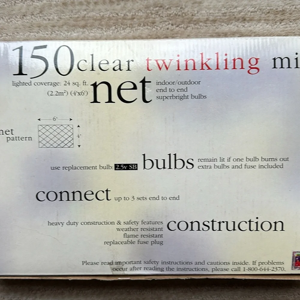 NIB Target Seasonal Specialities 150 Clear Twinkling Mini Net Lights 4’x6’
